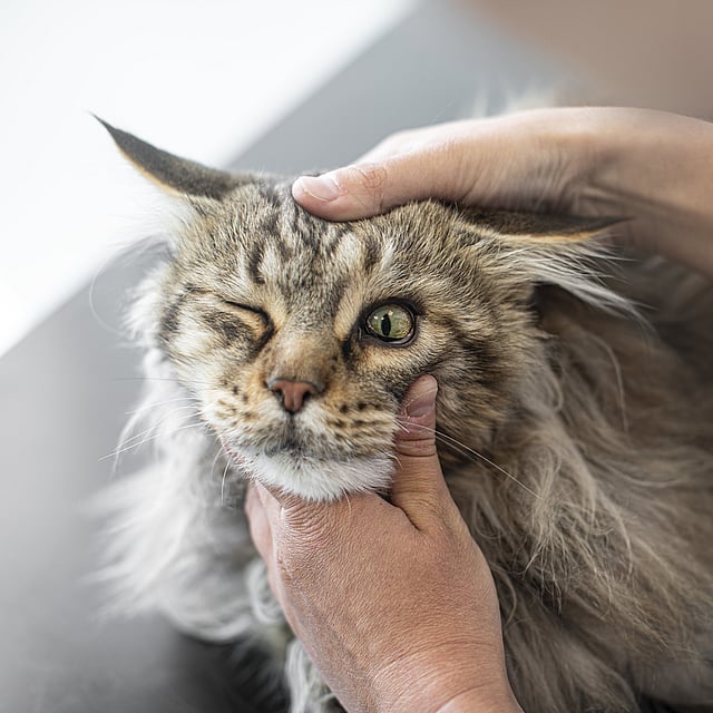 Eine Person, die eine Katze streichelt.