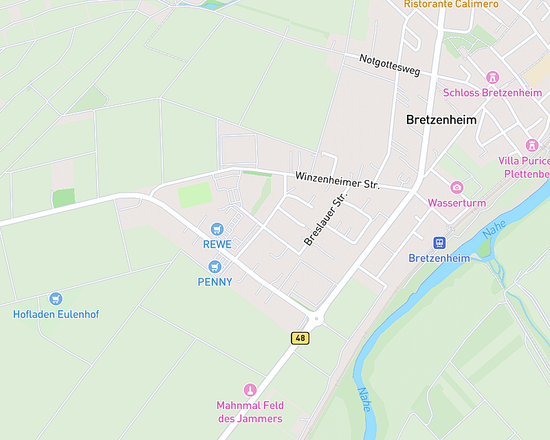 Eine Karte, die den Standort von Kleintierzentrum Bretzenheim zeigt