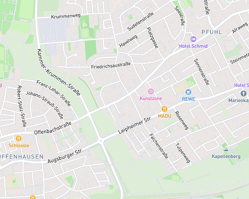 Eine Karte, die den Standort von AniCura Kleintierzentrum Neu-Ulm zeigt