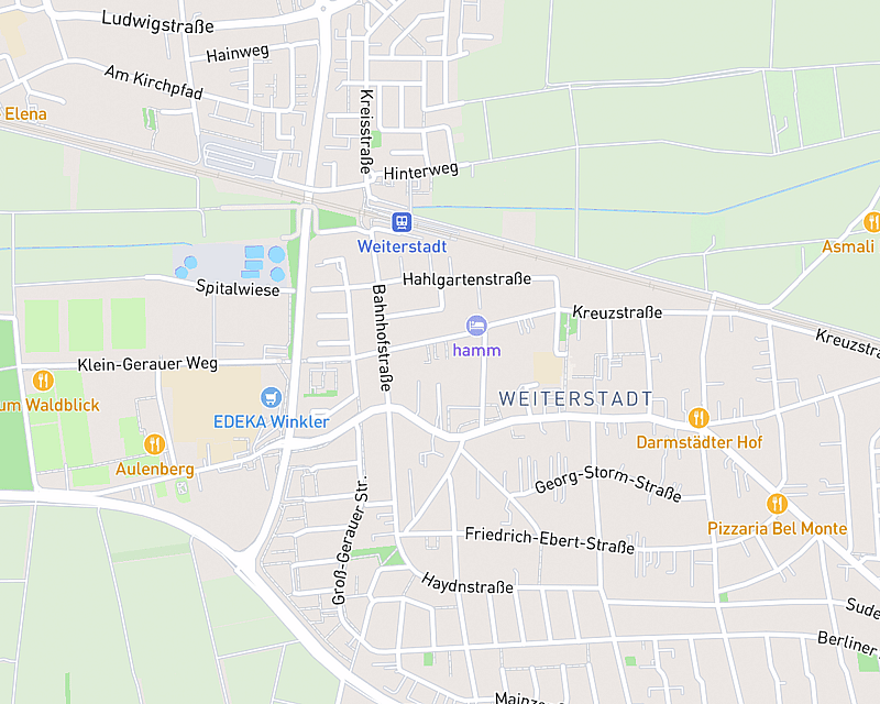 Eine Karte, die den Standort von AniCura Fachtierarztpraxis Weiterstadt zeigt