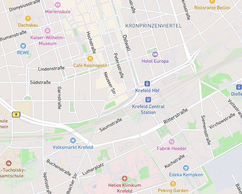 Eine Karte, die den Standort von Tierärztliche Praxis für Kleintiere AniCura Krefeld zeigt