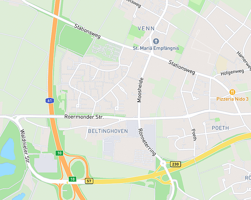 Eine Karte, die den Standort von AniCura Mönchengladbach-Venn zeigt