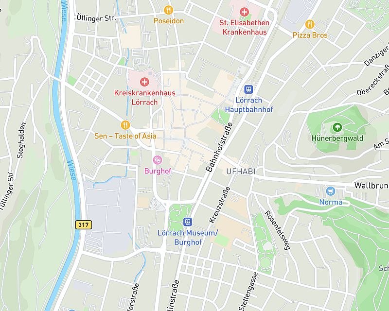 Eine Karte, die den Standort von AniCura Lörrach zeigt