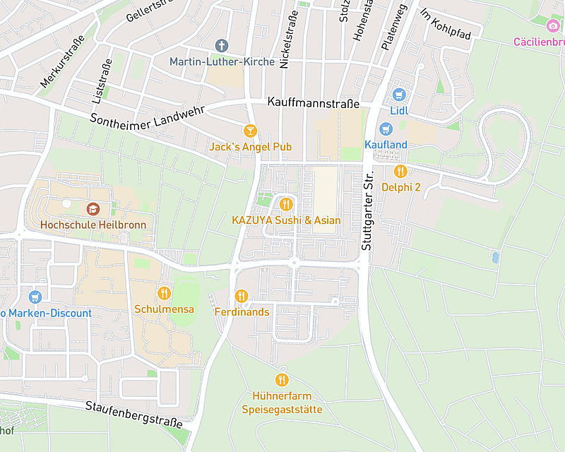 Eine Karte, die den Standort von AniCura Kleintierzentrum Heilbronn zeigt