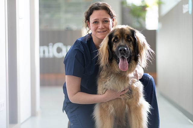 Mitarbeiterin mit Hund